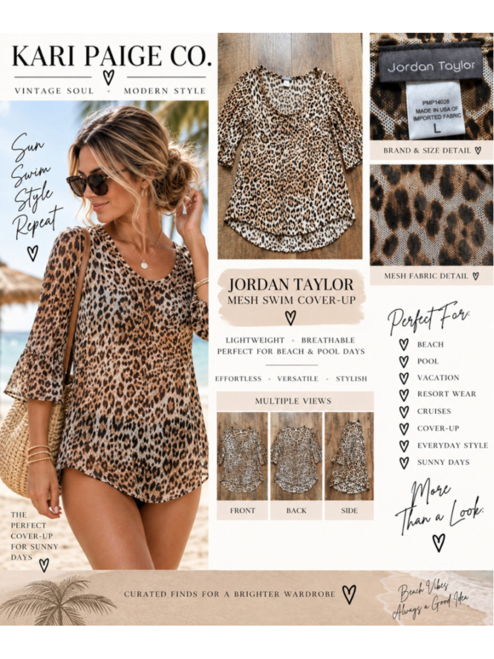 Women's Jordan Taylor Leopard Print bathing suit cover Size L F26